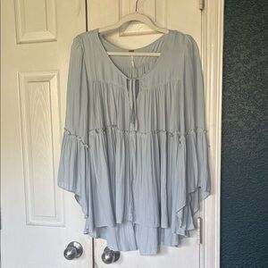 Free People Light Blue Flowy Blouse